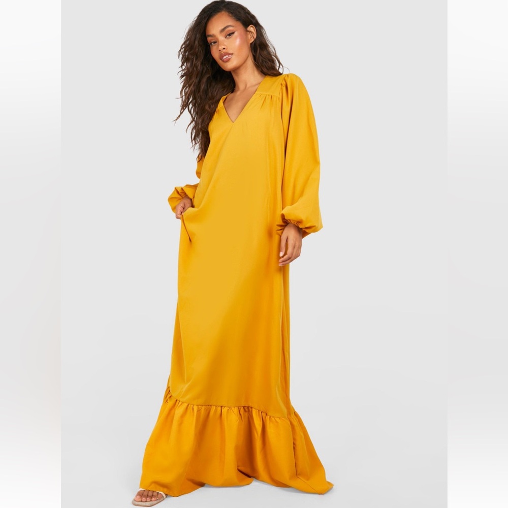 J8 NWT BooHoo POPLIN BLOUSON SLEEVE DROP HEM MAXI DRESS